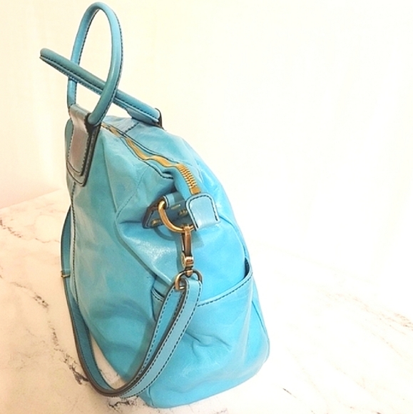 HOBO Iconic 'Sheila' Turquoise Large Leather Satchel with Wanderlust Lining - Picture 4 of 13